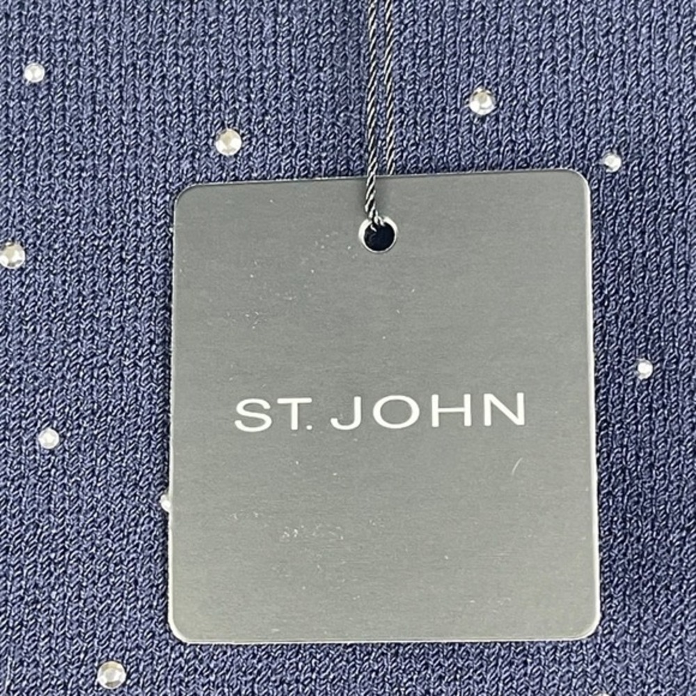 St. John Wool Blend Knit Shell Navy Silver Rhinestone Evening Top Quiet Luxury M - Picture 5 of 11